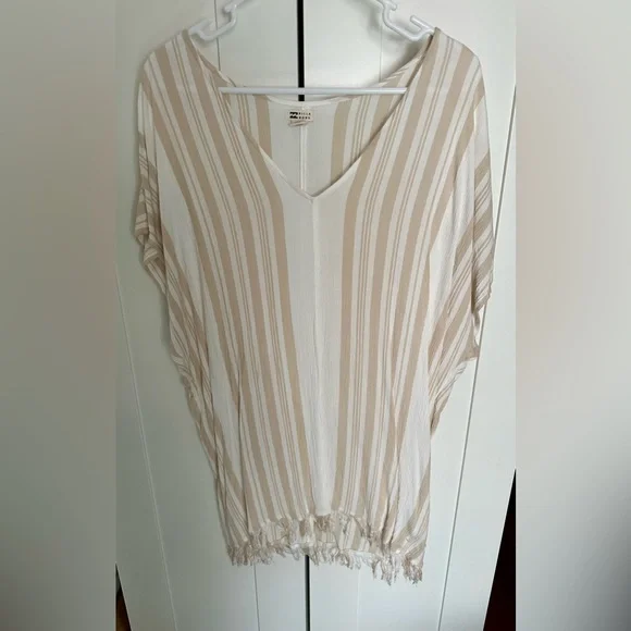 Billabong Women's Lightweight Swim Cover-up Beige & White With Fringe Size Large - Picture 1 of 8